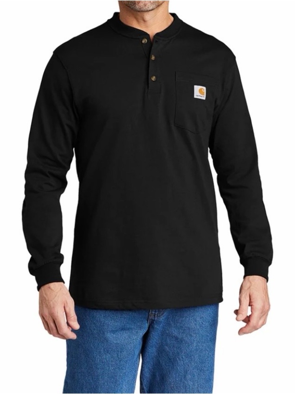 Carhartt Black Long Sleeve Pocket Henley Shirt Men's Large Loose Fit $25 LN